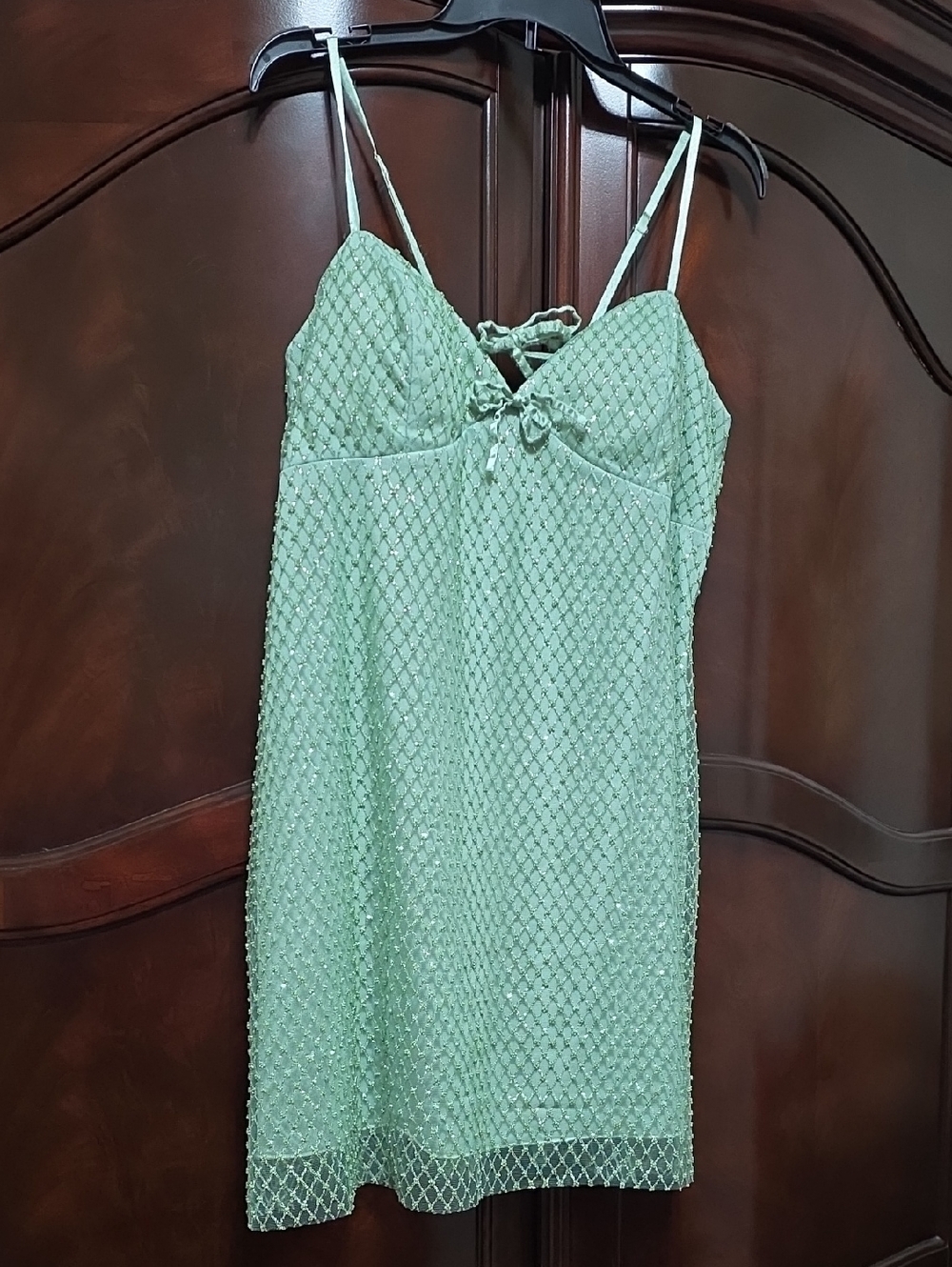 Mint Green Beaded Spaghetti Strap Dress